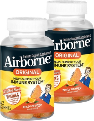 Picture of Airborne 750mg Vitamin C Gummies for Adults, Immune Support Supplement with Powerful Antioxidants Vitamins C & E - 42 Gummies, Zesty Orange Flavor (2 Pack)