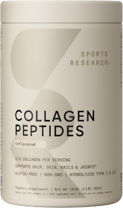 Picture of Sports Research Collagen Peptides Protein Powder 16oz (Unflavored) | 11g Grass-Fed Collagen per Scoop · Hair, Skin & Joint Support · Easy to Mix in Coffee & Shakes - 41 Servings USDA Organic