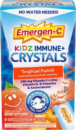 Picture of Emergen-C Kidz Vitamin C 250mg, Immune Support, Tropical Punch, 28 Packets | Supports Immune Health, Vitamin D and B Vitamins, Zinc and Manganese, Kids Crystals, No Water Needed