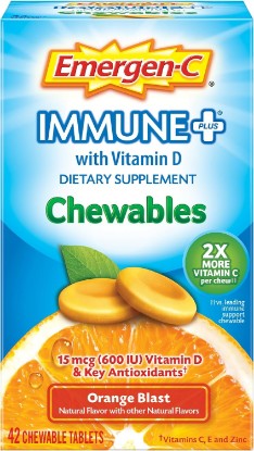 Picture of Emergen-C Vitamin C 1000mg Immune+ Chewables, Orange, 42 Tablets | Vitamin D, B Vitamins, Zinc and Manganese, No Water Needed, Chewable Format, 1000mg Vitamin C