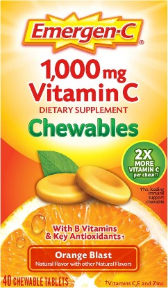 Picture of Emergen-C Vitamin C 1000mg Immune Support Chewables, Orange, 40 Tablets | Chewable Tablets, B Vitamins, Zinc and Manganese, No Water Needed, More Vitamin C than 10 Oranges
