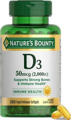 Picture of Nature's Bounty Vitamin D3 2000 IU Essential for Healthy Bones 350 Softgels | Supports Immune Health, Calcium Absorption & Bone Strength , No-Gluten, 1 Serving Per Day for Daily Health