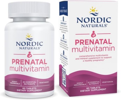Picture of Nordic Naturals Prenatal Multivitamin, Vegetarian w/Folate, Iron, B6, 60ct | Supports Brain & Eye Development - 250mg Algae DHA Per Serving - Berry Lemonade Mini Chewables - Non-GMO & Third-Party Tested