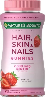 Picture of Nature's Bounty Optimal Solutions Hair, Skin & Nails Vitamin Gummies | With 2500mcg Biotin per 2 Gummies, Strawberry Flavored, 80 Count, 40 Total Servings