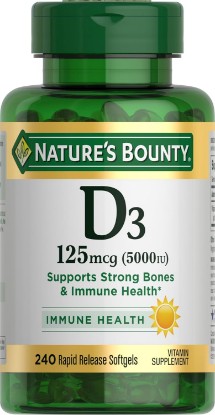 Picture of Nature's Bounty Vitamin D3 5000 IU Softgels, 240 Count | Rapid Release, Immune Support, Vitamin D Supplements
