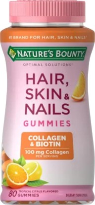 Picture of Nature's Bounty Optimal Solutions Hair, Skin & Nails with Biotin & Collagen | Citrus-Flavored Gummies Vitamin Supplement, 2500mcg per 2 Gummies, 80 Count, 40 Total Servings