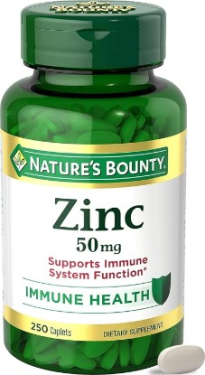 Picture of Nature’s Bounty Zinc 50mg, Immune Support & Antioxidant Supplement, Promotes Skin Health, 1 Caplet Per Day, Gluten Free, 250 Vegetarian Caplets