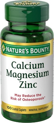 Picture of Nature's Bounty Calcium Magnesium & Zinc Caplets, 100 Count | Immune & Bone Health, Daily Supplement, 1000mg Calcium, 400mg Magnesium, 600 IU Vitamin D, Gluten Free