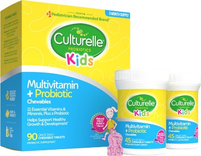 Picture of Culturelle Kids Multivitamin + Probiotic Chewable, Ages 3+, 90 Count | From the #1 Pediatrician-Recommended Brand± Digestive Health, Oral & Immune Support*, 11 Vitamins & Minerals, Fruit Punch