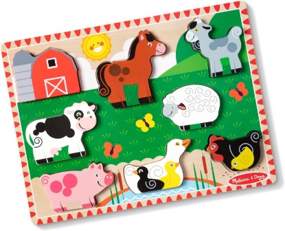 Picture of Melissa & Doug Farm Wooden Chunky Puzzle (8 pcs) - FSC Certified | 8 Chunky Wooden Pieces, Stand-Up Farm Animals and Barn, Motor Skill Building Puzzle Play, Toddler Toys for Kids, Ages 2+