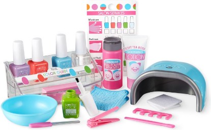 Picture of Melissa & Doug Love Your Look Pretend Nail Care Play Set – 20 Pieces for Mess-Free Play Mani-Pedis (Does NOT Contain Real Cosmetics), Pink | 20 Pieces, Pretend Polish, Nail Dryer, Buffer, Lotion, Mess-Free Pretend Play Nail Salon, Preschool Toys for Kids, Ages 3+