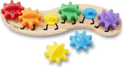 Picture of Melissa & Doug Rainbow Caterpillar Gear Toy with 6 Interchangeable Gears | 7 Pcs, Wooden Peg Base, 6 Interchangeable Color Gears, Motor Skill Building Play, Toddler Learning Toys for Kids, Ages 1.5+