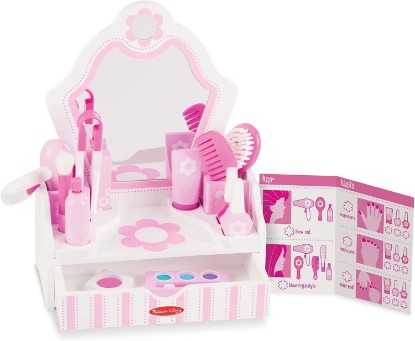 Picture of Melissa & Doug Melissa & Doug Wooden Beauty Salon Play Set, 18-Piece Vanity with Pretend Play Toys, Makeup, Mirror, Accessories & More, Preschool Toys for Girls & Boys Ages 3+ - FSC Certified | 18 Pieces, Wooden Vanity with Mirror, Toy Makeup, Pretend Play Stylist Tools, Accessories, Preschool Toys for Kids, Ages 3+