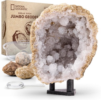 Picture of National Geographic Break Open 5 Jumbo Geodes Earth Science Kit for Kids | Extra-Large Natural Geodes, Safety Goggles, Real Crystal Interiors, Break Your Own Geodes, Earth Science, Birthday Gift