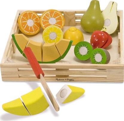 Picture of Melissa & Doug Melissa & Doug Wooden Cutting Fruit Toy Food Set & Pretend Play Kitchen Accessories, Preschool Learning Toys for Girls & Boys 3+ | 17 Piece Set, 16 Sliceable Wooden Fruits, Toy Knife, Storage Box, Pretend Play Food, Preschool Toys for Kids, Ages 3+