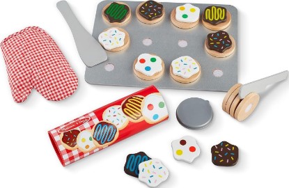 Picture of Melissa & Doug Melissa & Doug Slice & Bake Cookie Set with Wooden Play Food, Colorful Toppings & Play Kitchen Accessories, Preschool Learning Toys for Girls & Boys 3+ | 28 Pieces, 12 Sliceable Cookies, Toppings, Knife, Spatula, Mitt, No-Slip Cookie Sheet, Preschool Toys for Kids, Ages 3+