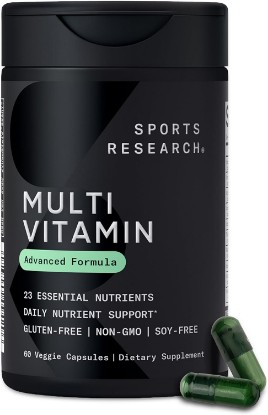 Picture of Sports Research Multivitamin w/ 23 Essential Micronutrients, 60 Count | Advanced Formula featuring CoQ10, Iodine & Essential Vitamins & Minerals – Daily Nutrient Support* – Non-GMO & Gluten-Free