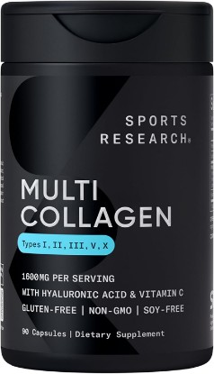 Picture of Sports Research Multi Collagen Peptides w/Hyaluronic Acid, 90 Count | 1600mg of Collagen w/Vitamin C for Hair, Skin & Joint Support - 5 Types of Collagen - 30 Servings