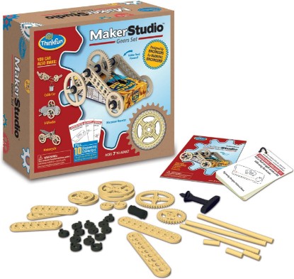 Picture of ThinkFun Maker Studio Gears Building Kit - Construction Set - Vehicle Themed - Ages 7 to Adult - Includes Gears, Spool, Connectors, Wheels, Rods, Hub Caps