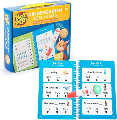 Picture of Educational Insights Hot Dots Kindergarten Essentials: Reading & Math Workbook - Kindergarten Workbooks with Interactive Pen, Homeschool Learning Books, Build Reading Fluency and Math Skills, Ages 5+