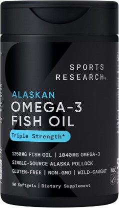 Picture of Sports Research Omega-3 Fish Oil 1250mg from Wild Alaska Pollock, 90 Count | Always Fresh Never Fishy | 690mg EPA 260mg DHA per Softgel · Heart & Brain Health* · MSC Certified Sustainable - 90 Servings