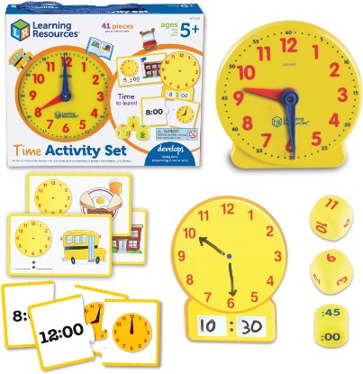 Picture of Learning Resources Time Activity Set | Kids Learning Clock, Classroom Clocks for Students, Telling Time Teaching Clock, Teaching Analog Clocks for Kids