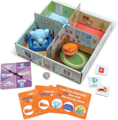Picture of Learning Resources Elephant in the Room Positional Word Activity Set - Toddler Board Games, Language and Critical Thinking Skills, Sentence Building, Language Development, Gifts for Boys and Girls