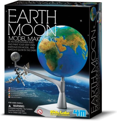 Picture of 4M Kidzlabs Earth & Moon Model Kit – STEM Toys Science Lab DIY Orbit Planetarium Educational Gift | 3D STEM science craft with geographical relief, rotating arm, and paints. Learn about lunar eclipses and moon phases
