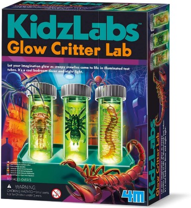 Picture of 4M Glow Critter Lab for Kids Ages 5-9 – Light-Up Bug Display with 3 Illuminated Test Tubes, Spider, Scorpion, Centipede, Mini Spider & Ants, Cool Bedroom Decor, Night Light, STEM Science Gift
