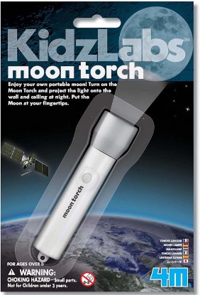 Picture of 4M KidzLabs Moon Torch - Portable Projecting Toy Flashlight for Kids | Detailed Realistic Image Projector with Adjustable Focus Lens; Compact Handheld Educational Astronomy Tool for Walls
