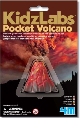 Picture of 4M KidzLabs Pocket Volcano - Mini Eruptions Baking Soda Science Kit | STEM Chemical Reactions Activity Set for Kids 5+; Perfect for Tabletop, Bath, or Glass Experiments and Science Fairs