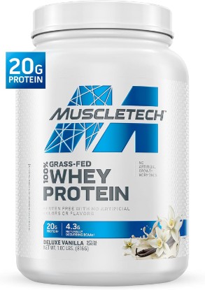 Picture of MuscleTech Grass-Fed Whey Protein Powder - Deluxe Vanilla, 1.8LB | Smoothie & Milkshake Mix Supports Muscle Gain & Recovery - 20g Protein - Non-GMO & Gluten-Free