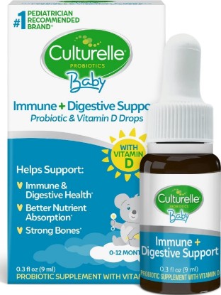 Picture of Culturelle Baby Probiotic Drops + Vitamin D, Immune & Digestive Health* 9ml | Lactobacillus rhamnosus GG & Bifidobacterium lactis BB-12® Strains, 5-Drop Dose, 100% AAP Daily Vitamin D, Ages 0-12 Mos