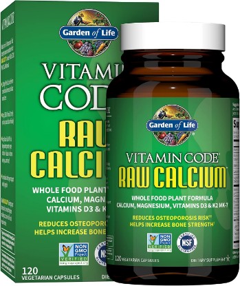 Picture of Garden of Life Raw Calcium Supplement for Women and Men - Vitamin Code Made from Whole Foods with Magnesium, K2, Vitamin D3 and Vitamin C plus Probiotics for Digestion, 120 Capsules | Magnesium and Vitamins D3 & K2 – Bone Health Calcium with Probiotics, Digestive Support, Immune Support, Non-GMO, Gluten-Free
