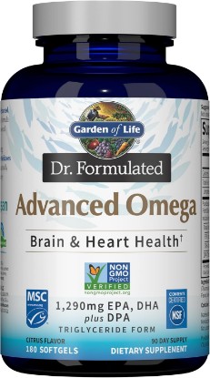 Picture of Garden of Life Dr. Formulated Advanced Omega Fish Oil - Lemon, 1,290mg EPA, DHA + DPA in Triglyceride Form, Single Source Omega 3 Supplement for Ultimate Brain & Heart Health, Non-GMO, 180 Softgels
