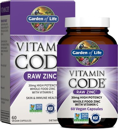 Picture of Garden of Life Zinc Supplements 30mg High Potency Raw Zinc and Vitamin C Multimineral Supplement, Vitamin Code Vitamins Trace Minerals & Probiotics for Skin Health & Immune Support, 60 Vegan Capsules | Vitamin C, Whole Food Supplement for Immune Support, Skin Health, Eye Health and Prostate Health