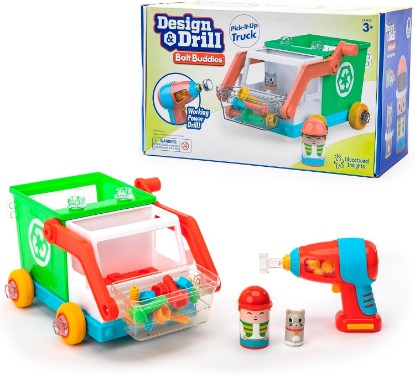Picture of Educational Insights Design & Drill Bolt Buddies Pick-it-Up Truck - Building Construction Toys for Toddlers 3-5, Recycling/Trash Truck Toy, Kids Tool Set with Electric Toy Drill, Toddler STEM Toys