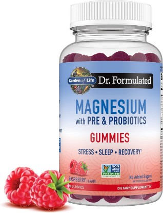 Picture of Garden of Life Magnesium Citrate Supplement Gummies with Prebiotics & Probiotics for Stress, Sleep & Recovery - Vegan, Gluten Free, Kosher, Non-GMO, No Added Sugars, Raspberry Flavor, 60 Count | Prebiotics & Probiotics for Stress, Sleep & Recovery - Vegan, Gluten Free, Kosher, Non-GMO, No Added Sugars