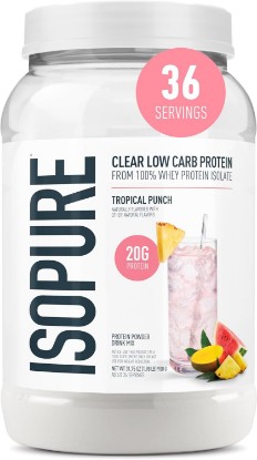 Picture of Isopure Clear Whey Isolate Protein Powder, Tropical Punch 1.9 LB | 20g Ultra-Filtered Protein Per Serving, Lactose Free, Gluten Free, 100% Whey Protein Isolate, Naturally Flavored