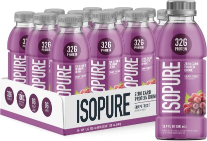 Picture of Isopure Zero Carb Clear Protein Drink, Grape Frost 12 Count | 32g Protein Per Serving, Zero Carb, 100% Ultra-Filtered Whey Protein Isolate, Ready-to-Drink, Muscle Support & Recovery