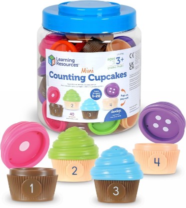 Picture of Learning Resources Mini Counting Cupcakes - Birthday Cake, Sensory Toys, Montessori Preschool Activities, Kitchen Play Food Sets for Kids, Fine Motor Games