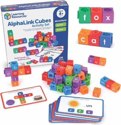 Picture of Learning Resources AlphaLink Cubes Activity Set | Phonics & Spelling Toy, Word Building Blocks, Reading & Literacy Learning Kit, Fine Motor & STEM, Classroom Supplies, Ages 4+
