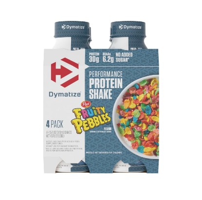 Picture of Dymatize Performance Protein Shake, Fruity Pebbles, 30g Protein, 6.2g BCAA for Muscle Recovery, No Added Sugar, Low Fat, 24 Vitamins and Minerals, Gluten-Free, Ready to Drink, On-the-Go Snack, 11.5fl oz, 4 pack