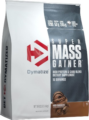 Picture of Dymatize Super Mass Gainer Protein Powder, Rich Chocolate, 52g Protein, 1g Creatine, 1280 Calories, 10.7g BCAAs, 245g Carbs, Contains Whey Protein Powder, Isolate, and Casein (16 Servings)