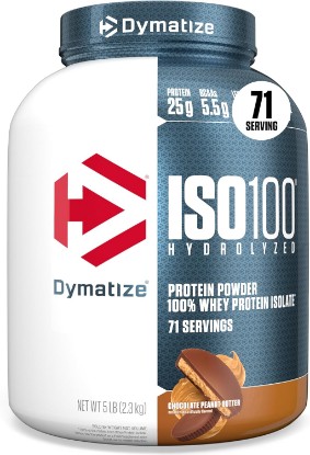 Picture of Dymatize ISO100 Protein Powder, 100% Whey Isolate, Chocolate Peanut Butter | 25g Protein, Hydrolyzed, Fast-Absorbing, Supports Muscle Health, 5.5g BCAAs, Gluten-Free, 71 Servings, 5 lb
