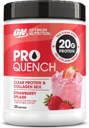 Picture of Optimum Nutrition Pro Quench Clear Protein Powder, Strawberry, 1.14 LB | Clear Whey Protein & Collagen Peptides Sports Drink Mix with Electrolytes, No Added Sugar, No Artificial Flavors, Easy Mixing