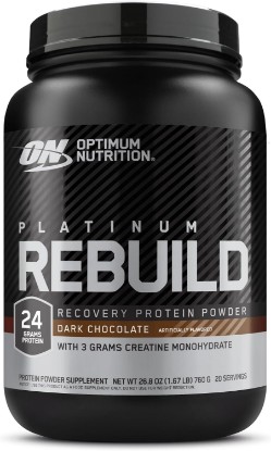 Picture of Optimum Nutrition Platinum Rebuild Protein Powder, Dark Chocolate, 1.5 LB | Whey & Micellar Casein Protein Blend with Creatine Monohydrate, Glutamine, EAAs, Instatized for Easy Mixing, Training Support