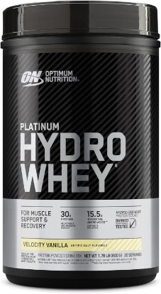 Picture of Optimum Nutrition Platinum Hydrowhey Protein Powder, Velocity Vanilla, 2 LB | 100% Hydrolyzed Whey Protein Isolate, 30g Protein per Serving with BCAAs, Gluten Free, Banned Substance Tested, Easy Mixing