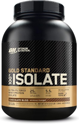 Picture of Optimum Nutrition Gold Standard Isolate Protein Powder Chocolate Bliss 3 LB | 25g Ultra-Filtered Whey Protein Isolate per serving, 5.5g BCAAs, Gluten Free, Easy Mixing, Banned Substance Tested