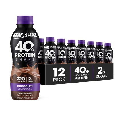 Picture of Optimum Nutrition 40g Protein Shake, Chocolate, 14 Fl Oz, 12 Ct | Naturally Flavored, On The Go Complete Protein Drink, Supports Muscle Recovery, 40g of Protein per Serving, Gluten Free